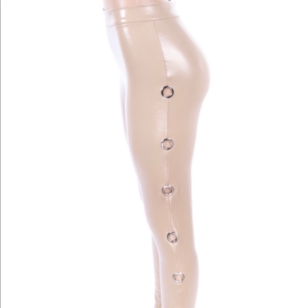 New! Xena Nude Skin Patent Liquid Leather Grommet Side Pants Leggings - Picture 12 of 16